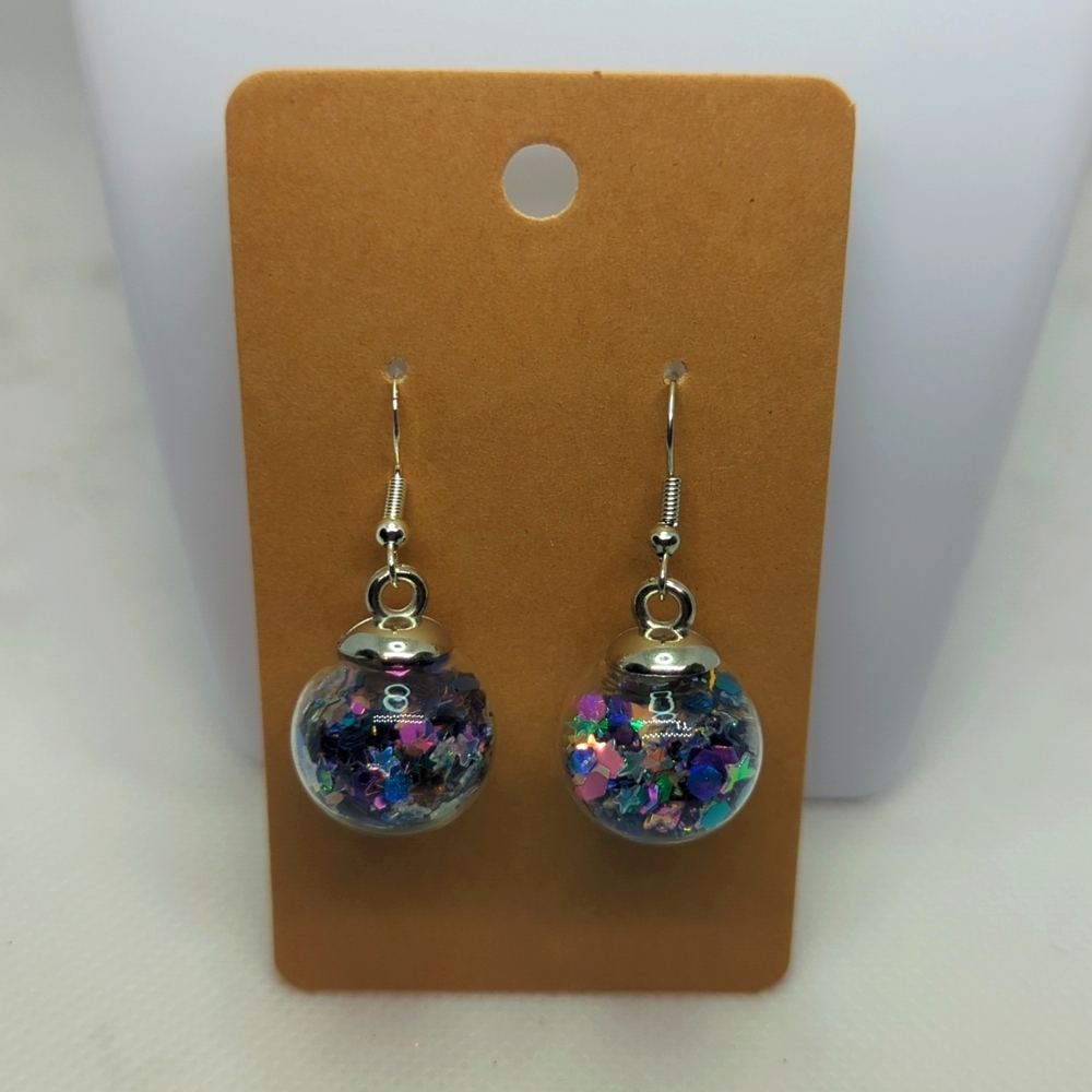 Multidimensional Purple Glitter Ball Earrings